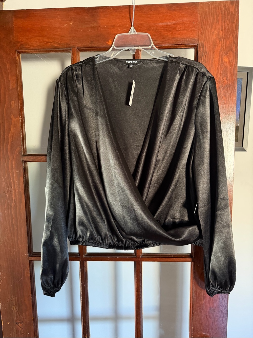 Express Black Satin Surplice Blouse